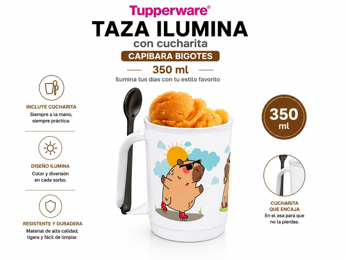 TAZA ILUMINA CON CUCHARITA CAPIBARA BIGOTES